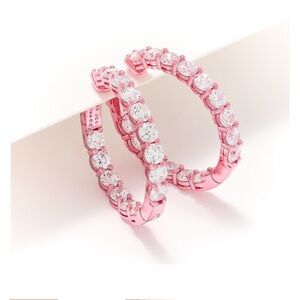 Jennifer Miller Diamonique Sterling Silver w/Pink E-Coat Hoop Earrings firm